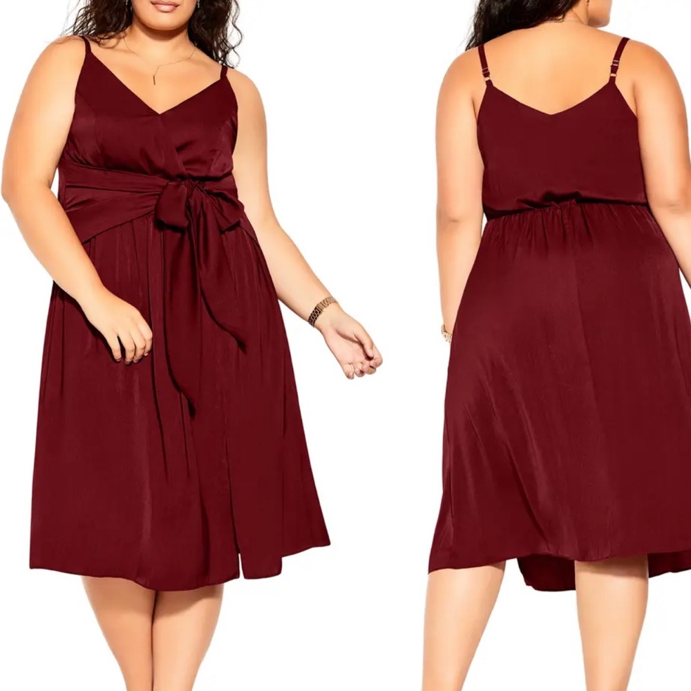 City Chic Dreaming Knotted Faux Wrap Dress in Pomegranate SZ 16 NWT